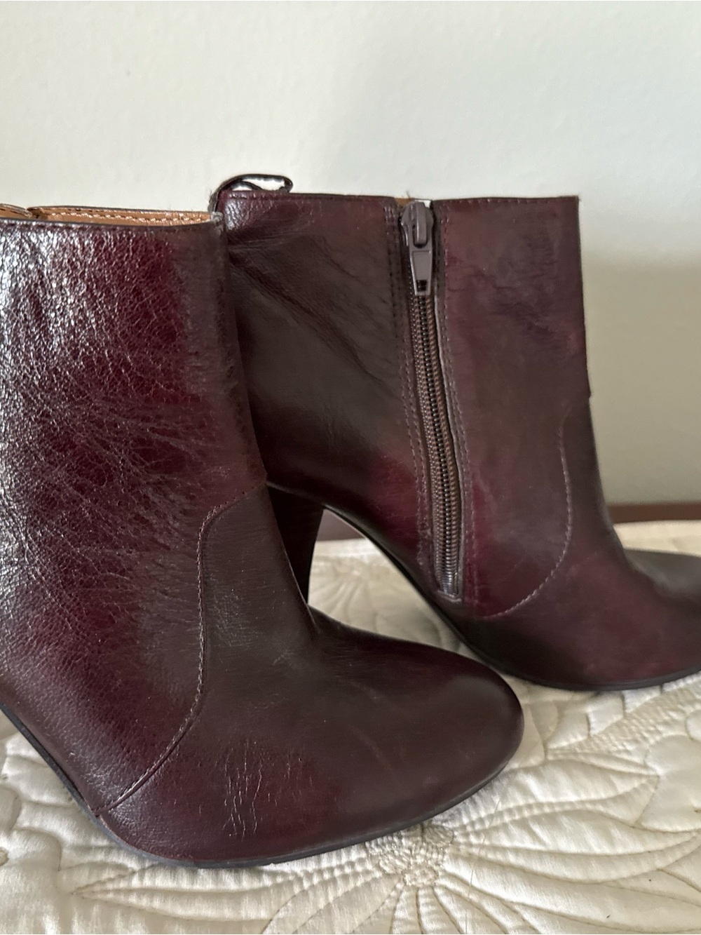Nine West Women's Leather Ankle Boots - Burgundy